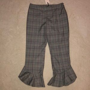 Ro & De plaid ruffle cropped pants